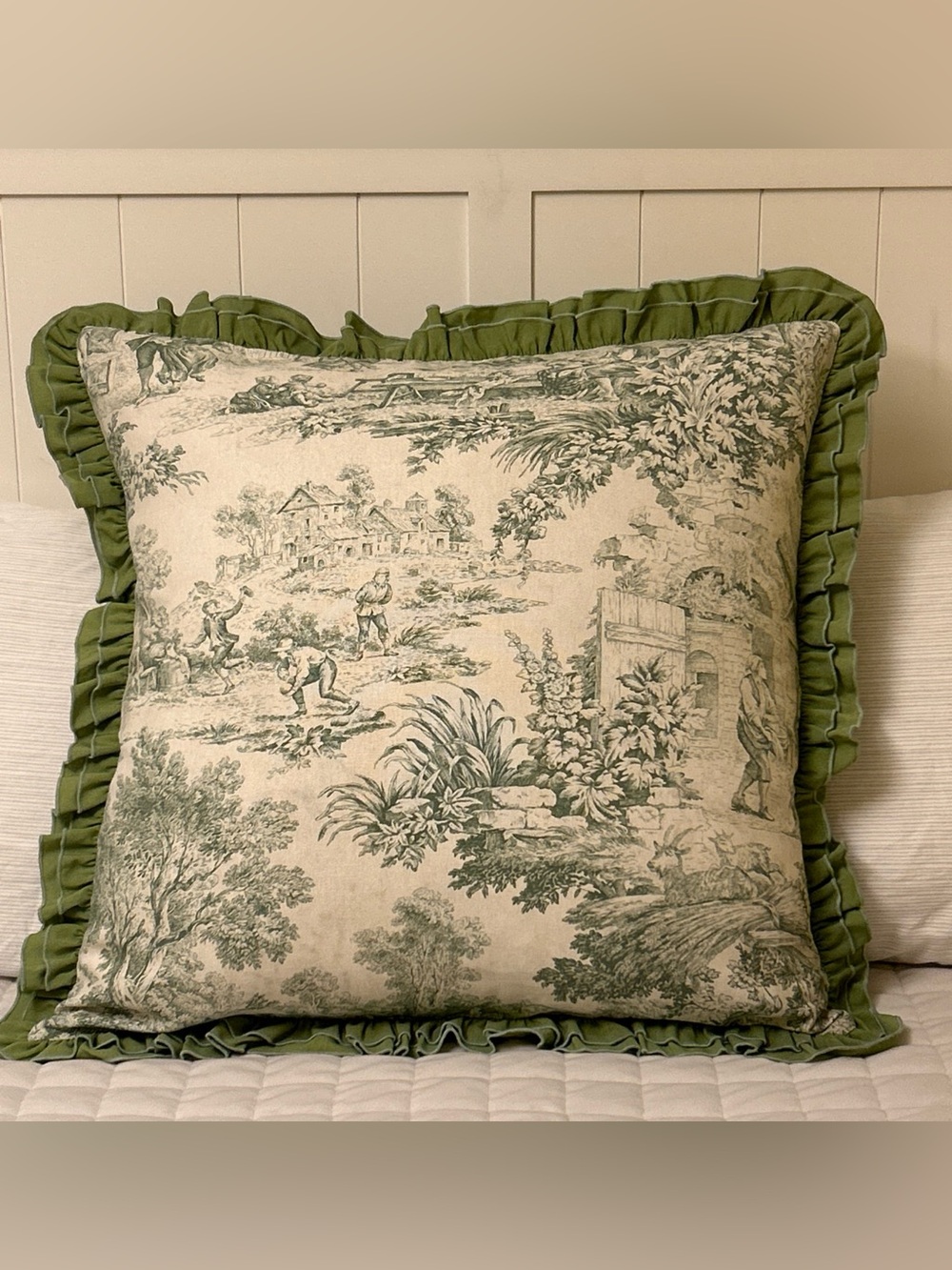 Borgo Delle Tovaglie Italy French Toile Green Throw Pillow 24" Store Display